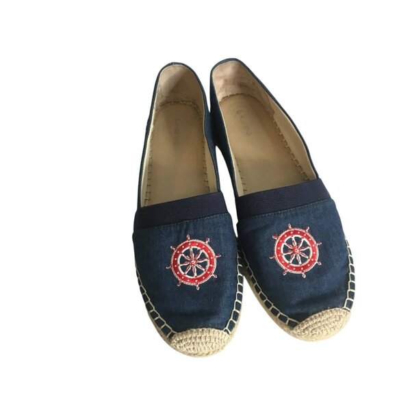 Lands End Shoes Women's 8.5 Espadrille Comfort Slip-on Loafer Chambray Nautical - Picture 1 of 14